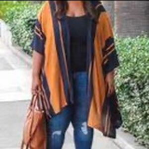 H&M OPEN FRONT KNIT RUSTBROWN AND NAVY STRIPED CARDIGAN SIZE XS/SMALL